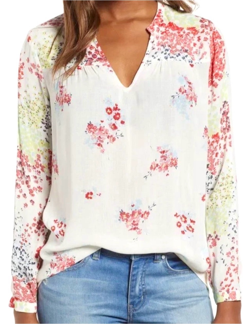 Lucky Brand Floral Gauze Boho Peasant Top Lightweight Casual Cottagecore Size S